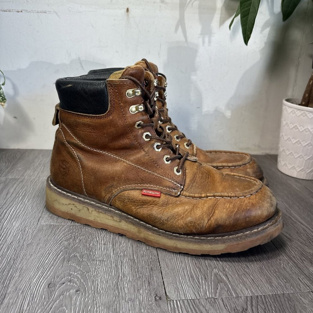 Sureway SW601M Mens Brown Full Grain Tumble Leather Moc Toe Work Boots Size 12